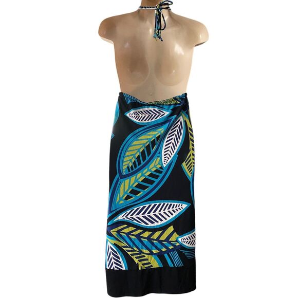 vtg Y2K Halter Midi Dress Hawaiian resort cruise wear beach Wooden Beads Sz XL - Picture 3 of 11